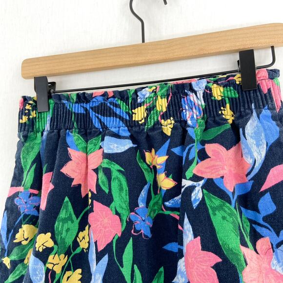 J. Crew Women's Linen Blend Navy Blue Pink Floral Elastic Waist Skirt size 2 - Picture 4 of 7